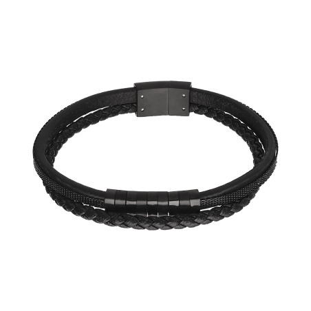 Bransoletka męska stalowa z czarnym warkoczem - JubilerSezam.pl