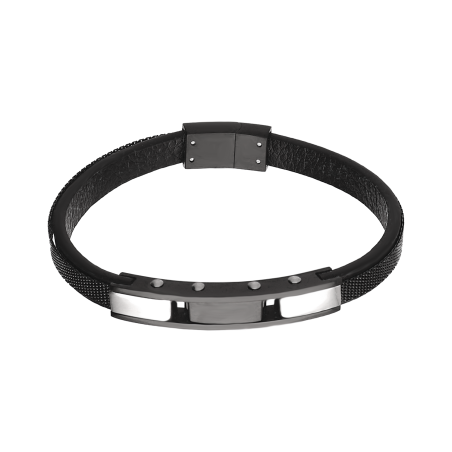 Bransoleta męska stalowa z blaszkami na pasku skórzanym - JubilerSezam.pl