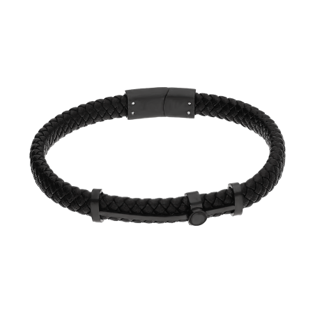 Bransoleta męska skórzana warkocz czarna stal - JubilerSezam.pl
