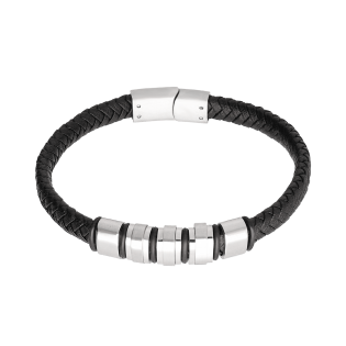 Bransoleta męska prostokąty i blaszki na czarnym warkoczu HS H-COOL044
