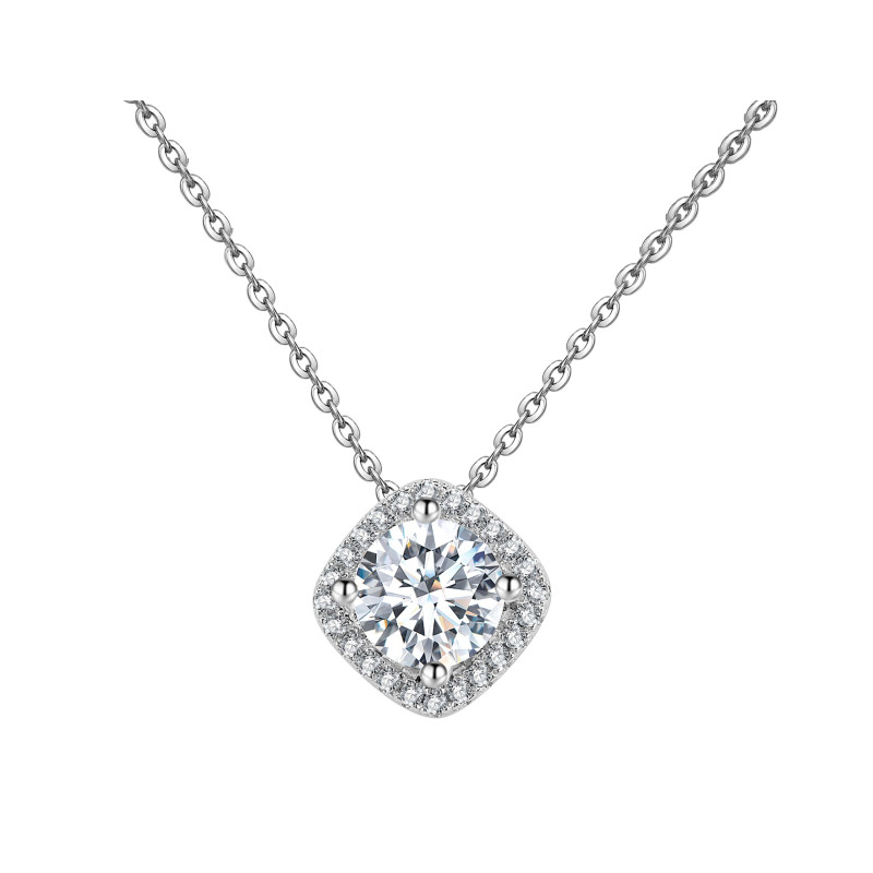 Naszyjnik srebrny kwadrat z moissanitem