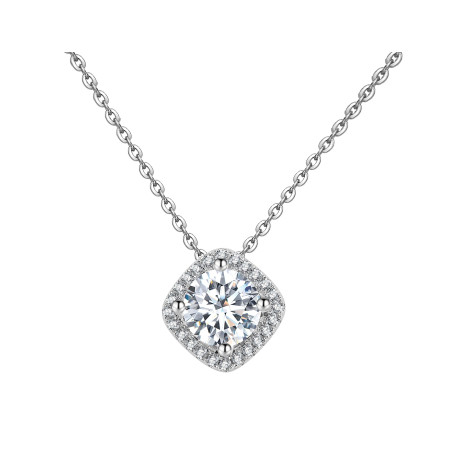 Naszyjnik srebrny kwadrat z moissanitem