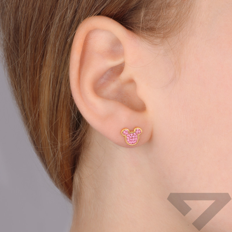 Kolczyki Disney dla dziewczynki Myszka Mickey z różowymi cyrkoniami/sztyft DK E600178YRPL-B.CS