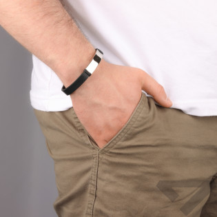 Bransoleta męska z gładką blaszką na kauczukowym pasku