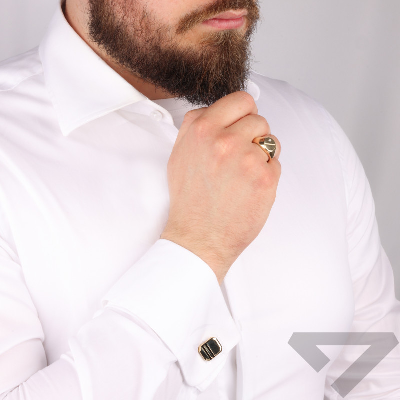 Spinki do mankietów złote obły prostokąt z paskami z onyksu jubilerskiego