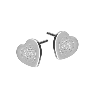 Kolczyki srebrne serce z cyrkoniami/sztyft AT868 próba 925