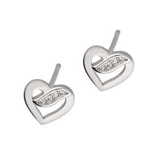 Kolczyki srebrne serce z falą z cyrkoniami/sztyft AT871 próba 925