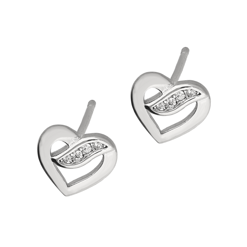 Kolczyki srebrne serce z falą z cyrkoniami/sztyft AT871 próba 925