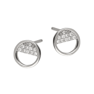 Kolczyki srebrne koło w połowie z cyrkoniami/sztyft HS446 próba 925