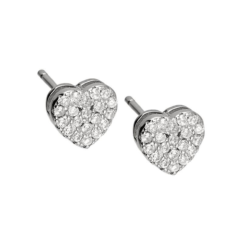 Kolczyki srebrne serce z białymi cyrkoniami/sztyft HS1143 próba 925