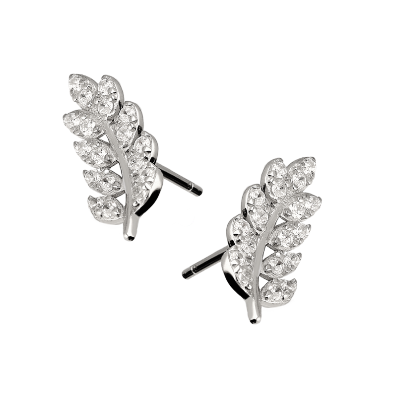 Srebrne kolczyki listki z cyrkoniami pr. 925 - JubilerSezam.pl