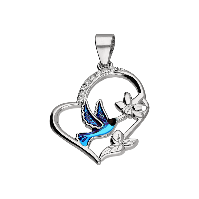 Srebrne Serduszko z Kolibrem i Cyrkoniami pr. 925 - JubilerSezam.pl