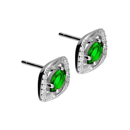 Kolczyki srebrne łezka z zieloną i białymi cyrkoniami/sztyft HS2048 GR próba 925