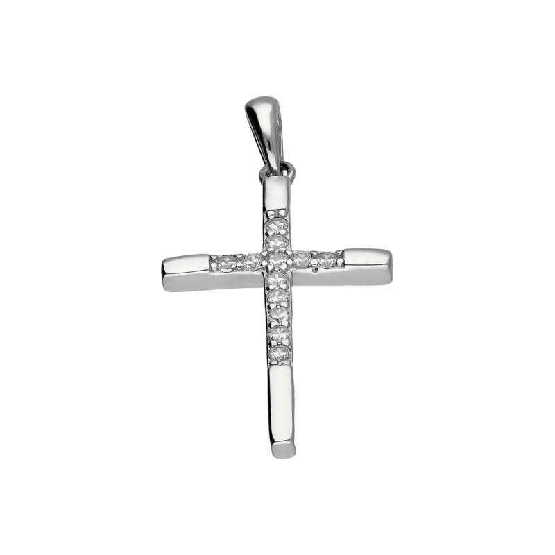 Krzyżyk srebrny z białymi cyrkoniami PW710 ROD próba 925