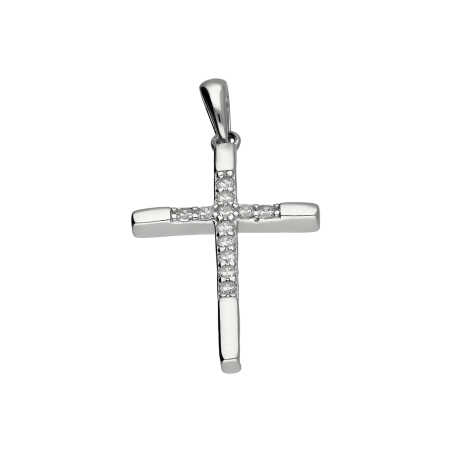 Krzyżyk srebrny z białymi cyrkoniami PW710 ROD próba 925