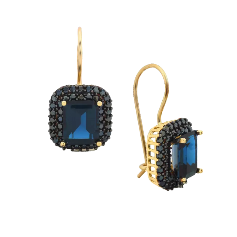 Kolczyki złote z topazem jubilerskim i czarnymi cyrkoniami /big.zam. CI 9055F-2529G LBT próba 585