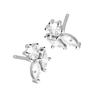 Kolczyki srebrne łezka romb i koło z cyrkonią/sztyft TB 21150 próba 925