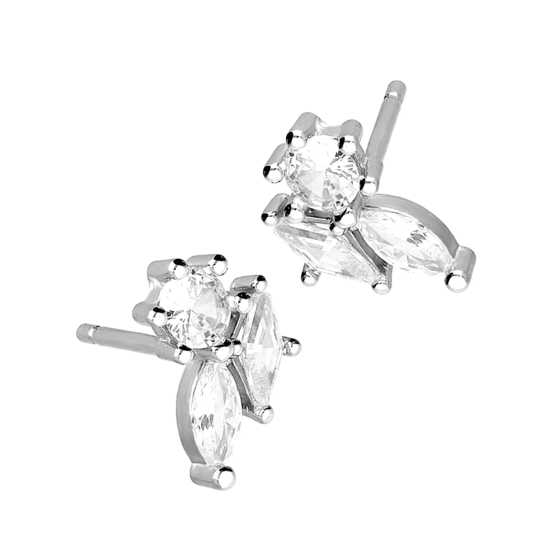 Kolczyki srebrne łezka romb i koło z cyrkonią/sztyft TB 21150 próba 925