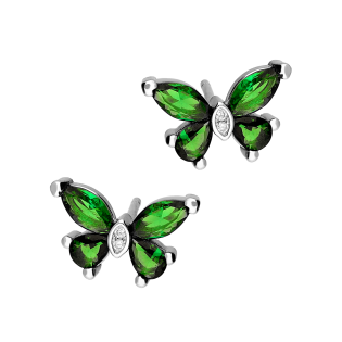 Kolczyki srebrne motyl z zielonymi cyrkoniami/sztyft TB 22876 próba 925