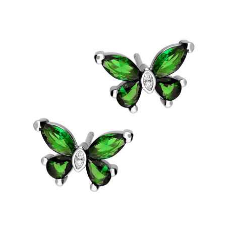 Kolczyki srebrne motyl z zielonymi cyrkoniami/sztyft TB 22876 próba 925