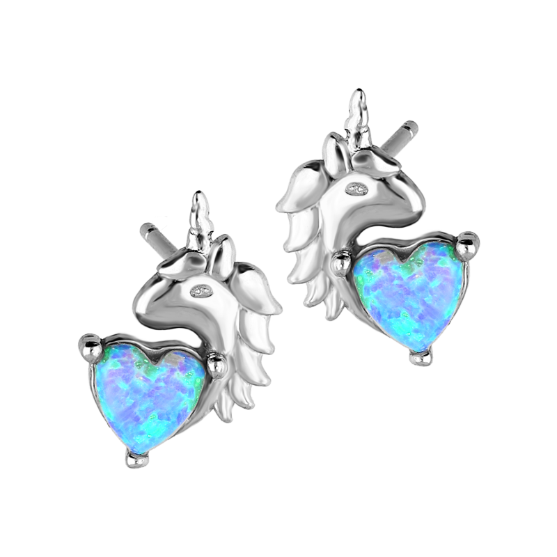 Srebrne Kolczyki Jednorożce z Opalami pr. 925 - JubilerSezam.pl