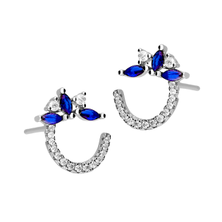 Kolczyki srebrne półkółko z białymi i niebieską cyrkonią/sztyft TB 24503 próba 925