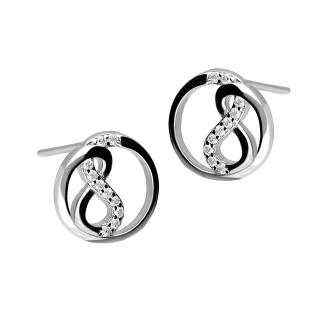 Kolczyki srebrne koło z infinity z białymi cyrkoniami/sztyft TB 24574 próba 925