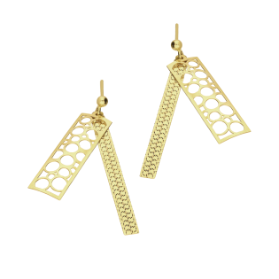 Kolczyki złote grawerowany prostokąt i ażurowa blaszka/sztyft CI 11897 próba 585