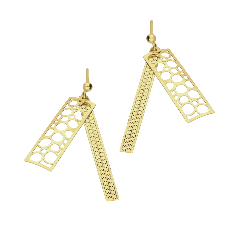 Kolczyki złote grawerowany prostokąt i ażurowa blaszka/sztyft CI 11897 próba 585