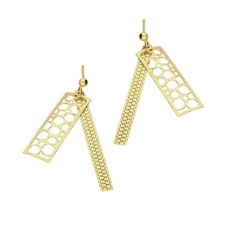 Kolczyki złote grawerowany prostokąt i ażurowa blaszka/sztyft CI 11897 próba 585