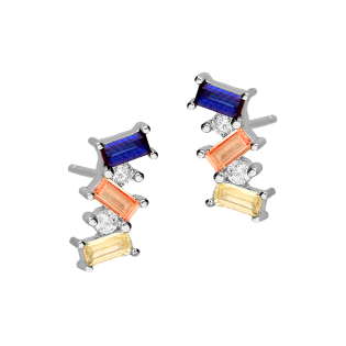 Kolczyki srebrne trzy kolorowe cyrkonie bagiety/sztyft DA1021 próba 925