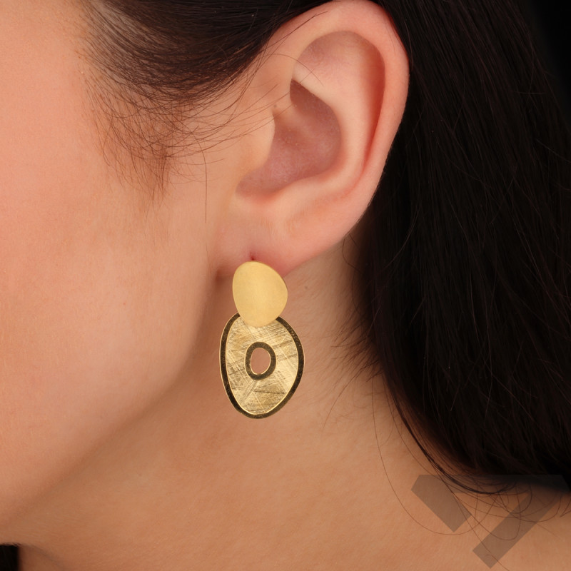 Kolczyki srebrne wiszące szczotkowany owal z dziurką