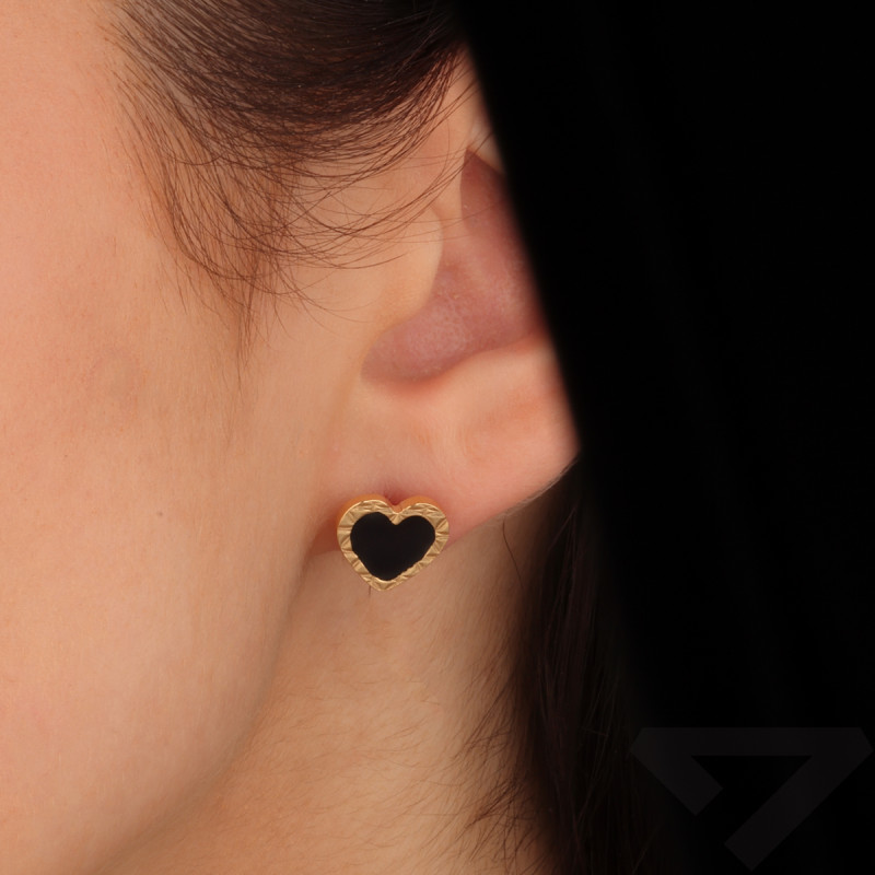 Kolczyki pozłacane serce z czarną emalią/sztyft M3 PW706 GOLD próba 925