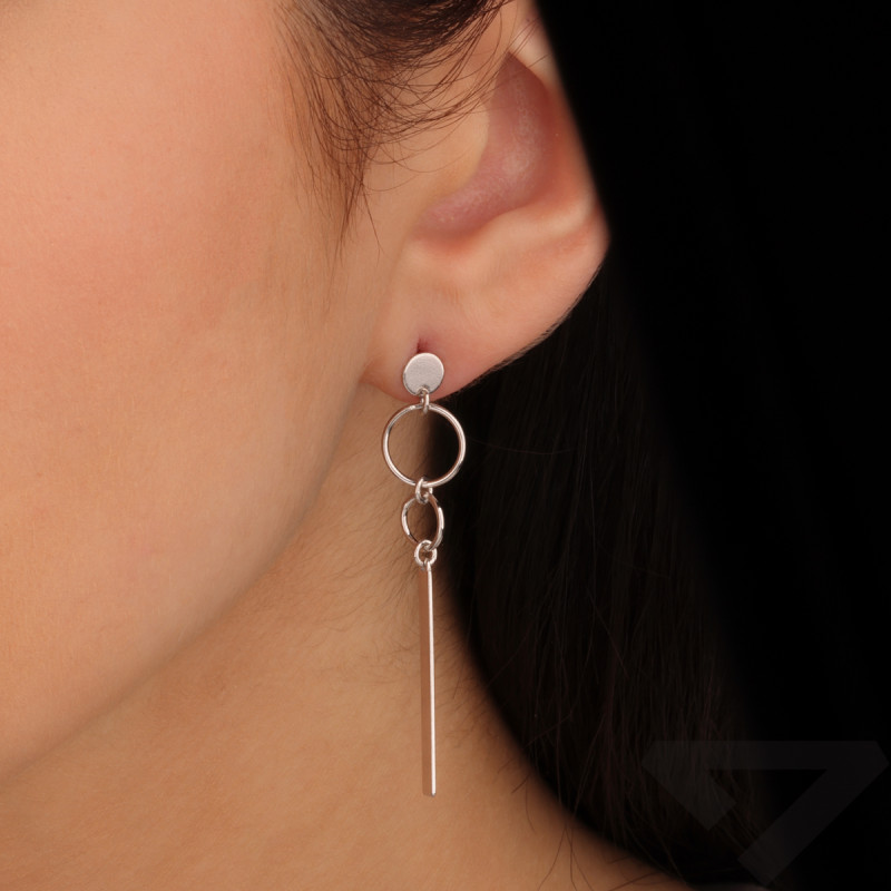 Kolczyki srebrne prostokątna blaszka i okrągłe ramki/sztyft M3-449 ROD próba 925