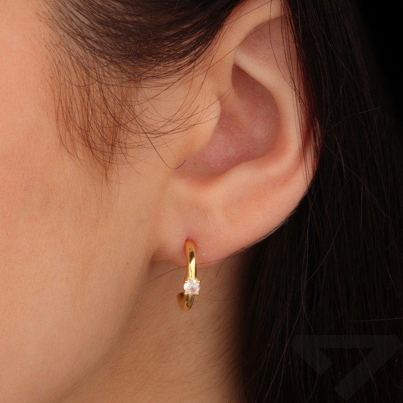 Kolczyki pozłacane półkółko z białą cyrkonią/sztyft PW712 GOLD próba 925