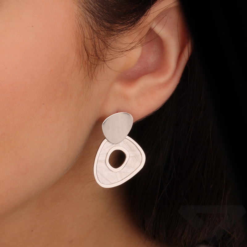 Kolczyki srebrne szczotkowany i gładki owal/sztyft M3-381 ROD próba 925