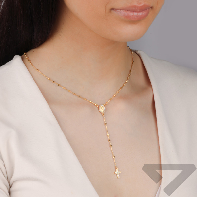 Naszyjnik pozłacany różaniec ze ścinanymi paciorkami M3-490 GOLD próba 925