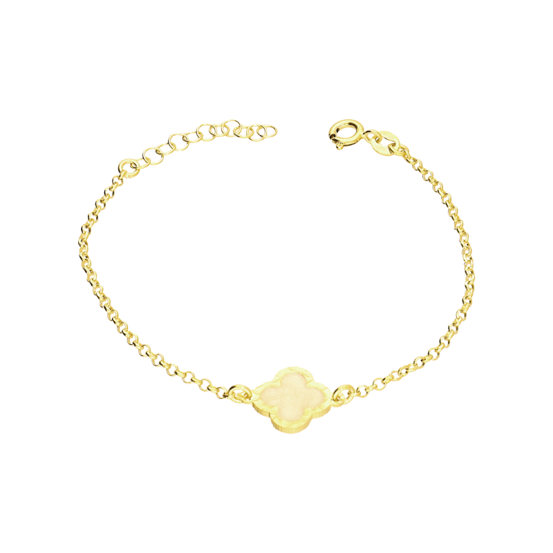 Naszyjnik pozłacany koniczyna z białą emalią/rolo reg. PW707 GOLD próba 925