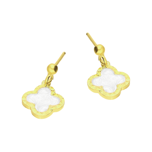 Kolczyki pozłacane koniczyna z białą emalią/sztyft PW707 GOLD próba 925