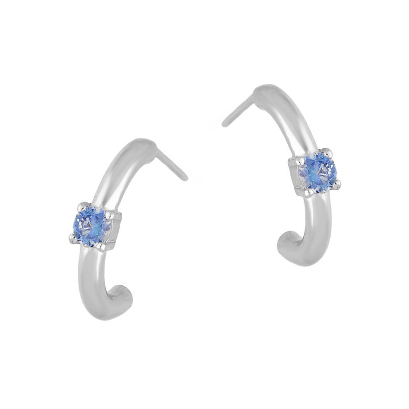 Kolczyki srebrne półkółko z j.niebieską cyrkonią/sztyft PW712 ROD j.niebieski próba 925