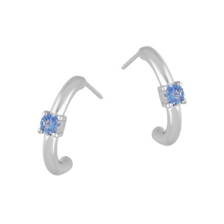 Kolczyki srebrne półkółko z j.niebieską cyrkonią/sztyft PW712 ROD j.niebieski próba 925