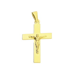 Krzyżyk 925 w kolorze złotym z wizerunkiem Chrystusa – gładkie proste ramiona