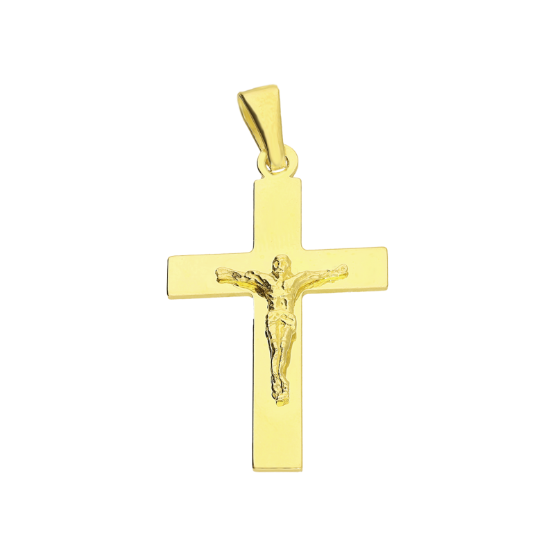 Krzyżyk 925 w kolorze złotym z wizerunkiem Chrystusa – gładkie proste ramiona