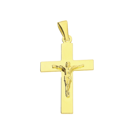 Krzyżyk 925 w kolorze złotym z wizerunkiem Chrystusa – gładkie proste ramiona