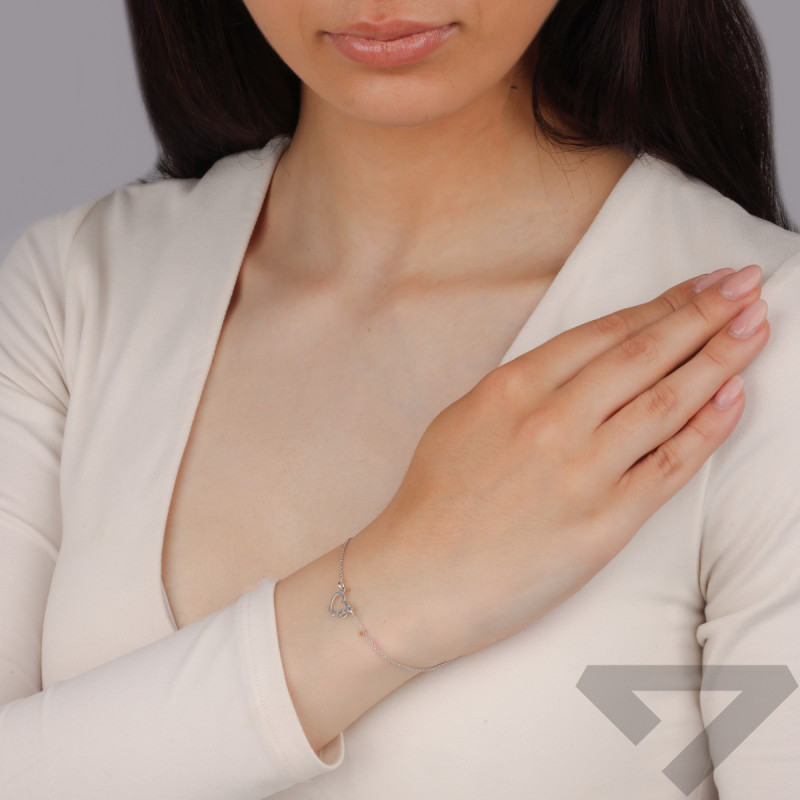 Bransoleta srebrna serce i ażurowe skrzydło/rolo M3-465 ROD próba 925