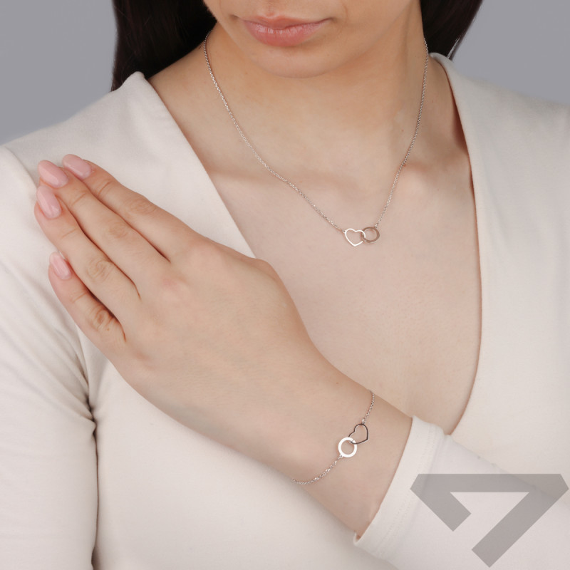 Bransoletka klanówka serce i kółko srebro 925