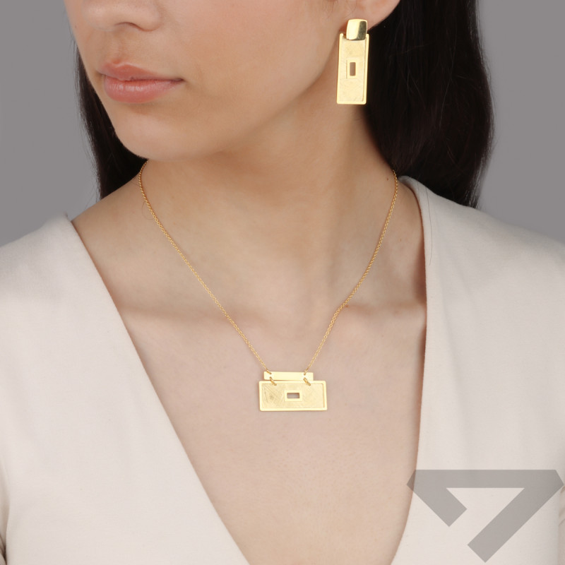 Naszyjnik pozłacany szczotkowany prostokąt z dziurką/rolo reg. M3-388 GOLD próba 925