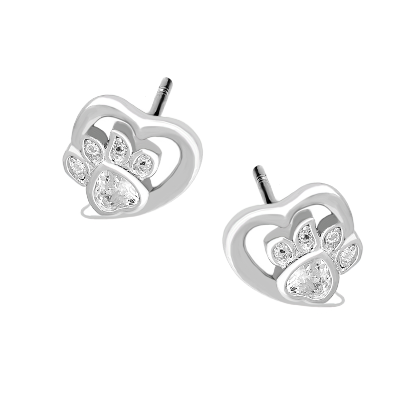 Kolczyki srebrne sercez łapką z cyrkoniami/sztyft AT856 próba 925