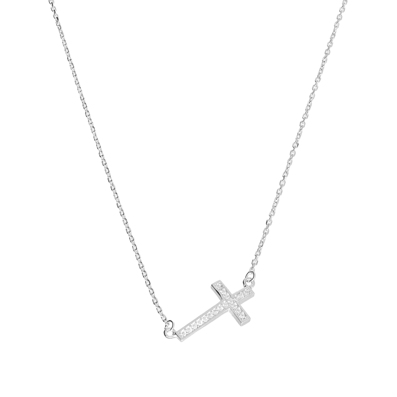 Naszyjnik srebrny krzyżyk z białymi cyrkoniami/anker reg. DA1035 próba 925