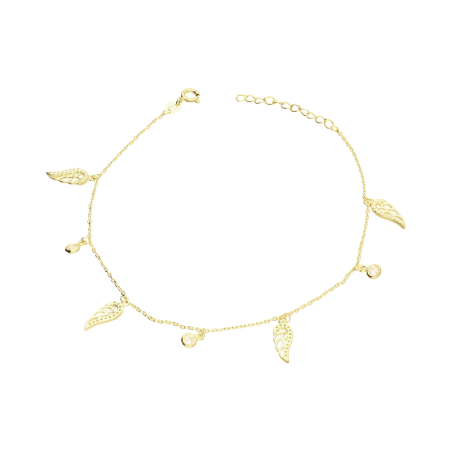 Bransoleta pozłacana na nogę ze skrzydłami i białymi cyrkoniami PW451 GOLD skrzydła+cyr gł.opr b próba 925